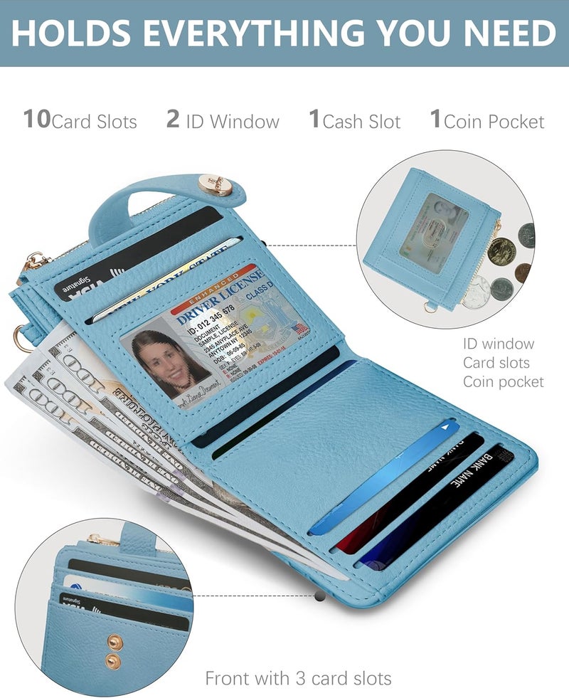 Sunpour Small Wristlet Wallets for Women Keychain Wristlet Wallet RFID Blocking Key Chain Wallet With Zipper Coin Pocket,2 Id Window (Sky Blue) - Image 4
